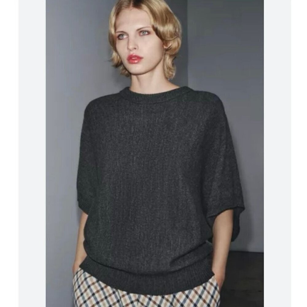 Zara Collection Oversized Charcoal Gray Knit Sweater Tunic Women’s Size Small